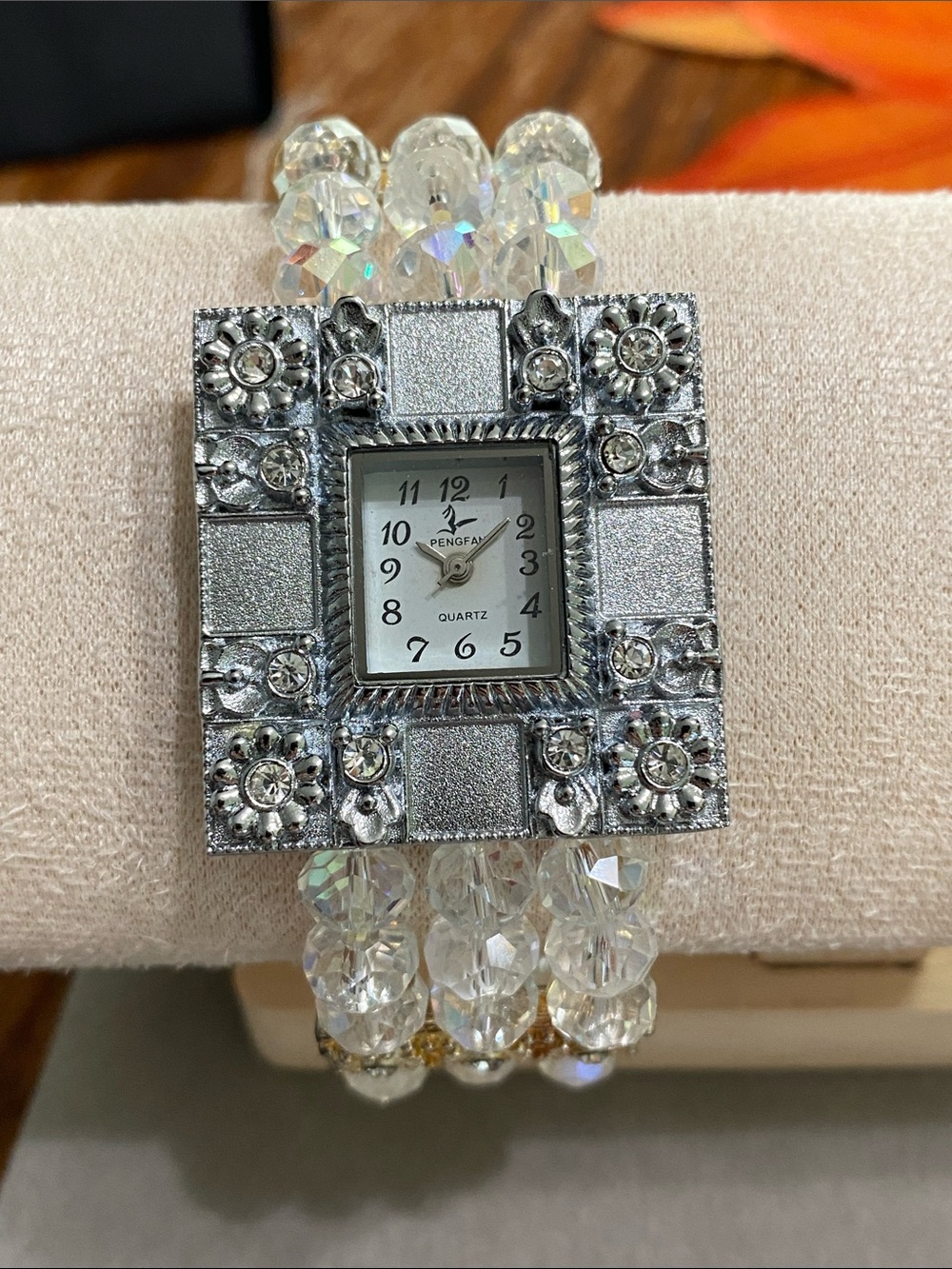 Silver Crystal Beaded Women's Bracelet Watch